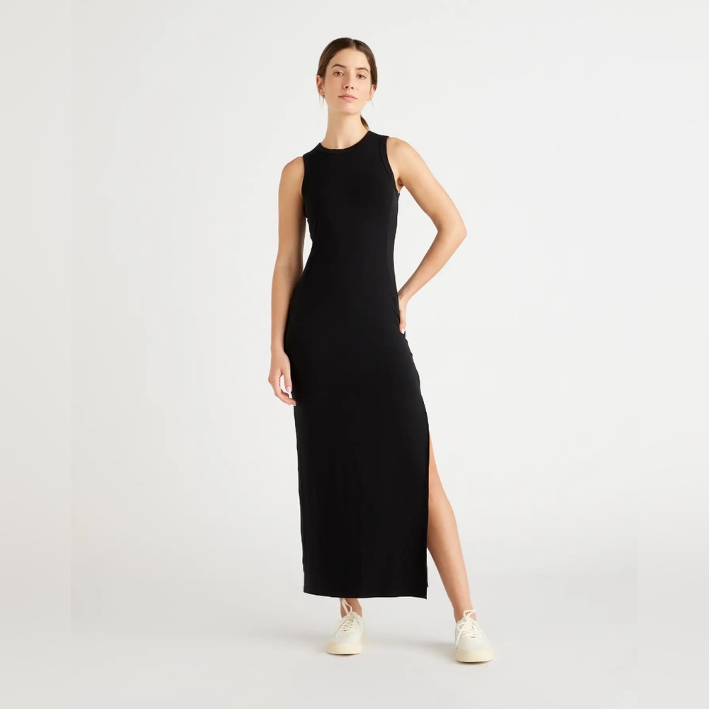 Quince Black Sleeveless Maxi Dress with Side Slit